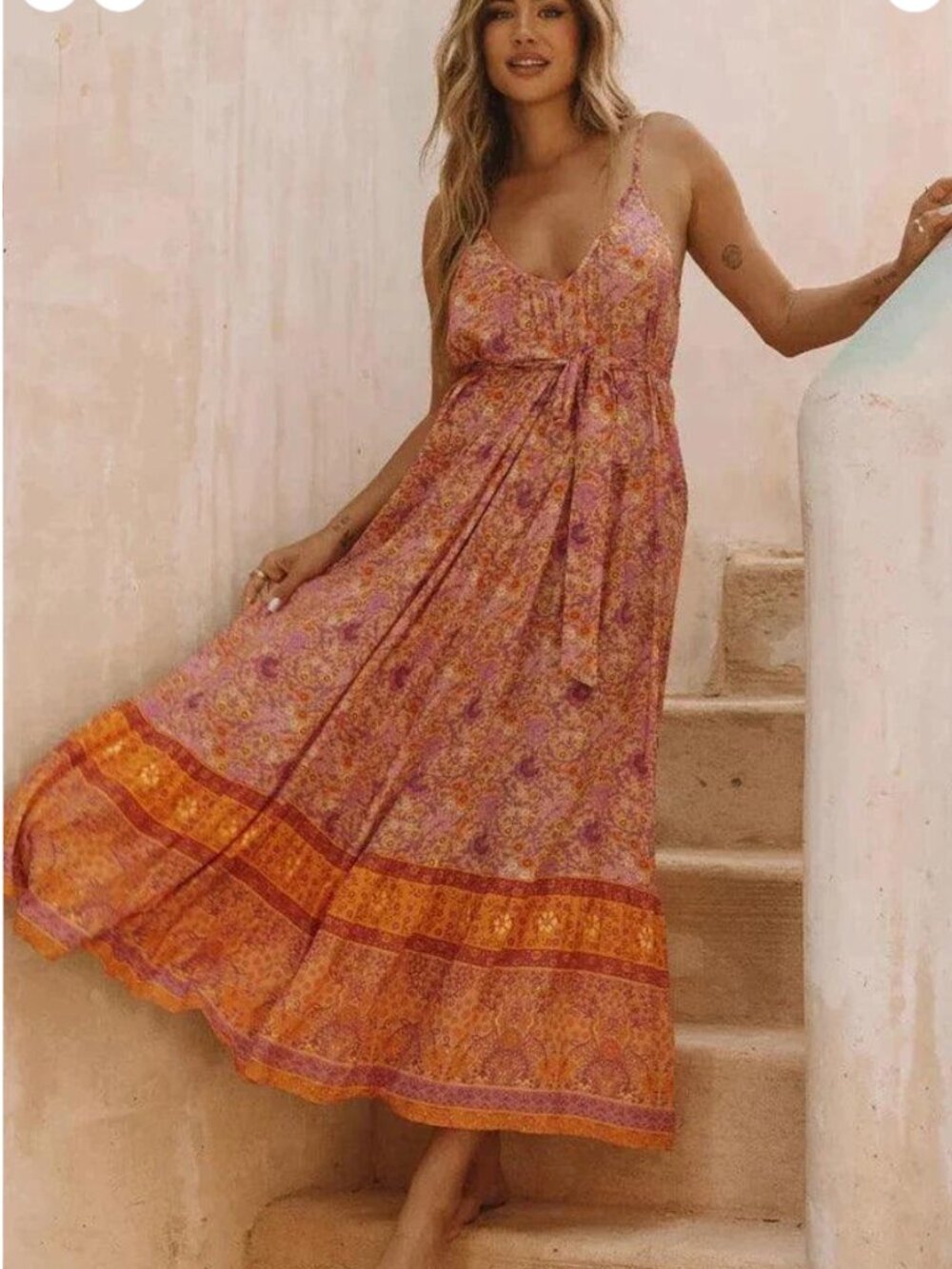 Spell Cha Cha Village Strappy Maxi Dress Sunrise Medium Boho Floral Rare